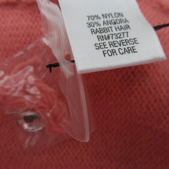 New Apt 9 Womens Medium Coral Pink LS Angora Cardigan Sweater Rhinestone Buttons - Picture 5 of 8